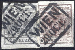 O 1850, Zwei Zusammengehörige Marken 2 Kr. Silbergrau Type Ia Erstdruck Und 6 Kr. Schokobraun Type Ia Alle Dünnes Handpa - Autres & Non Classés