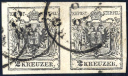 O/pair 1854, 2 Kr. Grauschwarz MP Type III B, Waagrechtes Sehr Gut Gerandetes Paar, Mit Zwei Teilstempeln "...BERG 28/8" - Autres & Non Classés