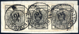 Delcampe - Piece 1854, 2 Kr. Schwarz MP Type IIIb, Ringsum Gut Gerandeter Und Frischer Waagrechter Dreierstreifen Auf Briefstück, M - Autres & Non Classés