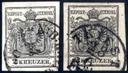 O 1854, 2 Kr. Schwarz MP Type IIIb, Zwei Gut Bis Sehr Gut Gerandete Stücke, Gestempelt Wien Bzw. Triest, Das Zweite Auf  - Autres & Non Classés