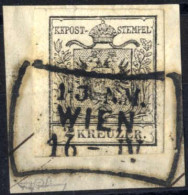 Piece 1854, Briefstück Mit 2 Kr. Grauschwarz Type IIIa Maschinenpapier Entwertet Wien 16.4., Signiert Puschmann, Befund  - Autres & Non Classés