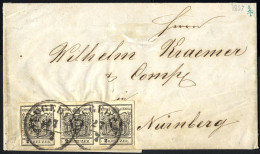 Cover 1857, Brief Von Neugedein (Müller R2S-f 100 Punkte) Vom 27.7. Nach Nürnberg (Bayern) Frankiert Mit Dreierstreifen  - Autres & Non Classés