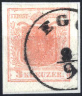 O 1850, 3 Kr. Blassrot In Type Ia, Mit Unterlegter Mitte, Gestempelt, ANK 3 - Autres & Non Classés