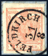 Piece 1850, 3 Kr. Hellrot HP Type I A/3 Auf Kleinem Briefstück, Dreiseitig Breit Gerandet, Unten Rechts Berührt, Links A - Autres & Non Classés