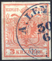 O 1850, 3 Kr. Rot In Type Ia HP, Entwertet "A. LEN... 30/6", 80 Müllerpunkte, ANK 3b / HP - Autres & Non Classés