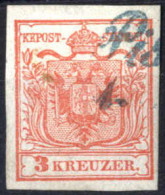 O 1850, 3 Kr. Rot In Type Ia HP, Entwertet "Pisino", 50 Müllerpunkte, ANK 3b / HP - Autres & Non Classés