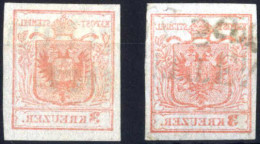 O 1850, 3 Kr. Rot In Type Ia Mit Maschinenabklatsch, Zwei Gestempelte Exemplare, ANK 3 - Autres & Non Classés