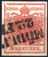 O 1850, 3 Kreuzer Type I In Handpapier Mit Plattenfehler Abgebrochene Linke Obere Eckspitze, Gestempelt, ANK 3 I / HP, F - Autres & Non Classés