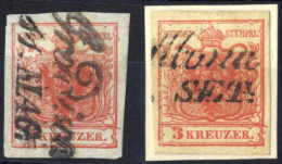 O 1850, 3 Kreuzer Type I In Handpapier Mit Plattenfehler Abgesplitterter Rahmen Rechts Unten In Zwei Stadien, Gestempelt - Autres & Non Classés