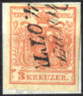 O 1850, 3 Kreuzer Type I In Handpapier Mit Plattenfehler Fehlender Rechter Adlerkopf Und Weißer Fleck, Gestempelt, ANK 3 - Autres & Non Classés