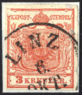 O 1850, 3 Kreuzer Type I In Handpapier Mit Plattenfehler Gebrochene Linke Obere Ecke, Gestempelt, ANK 3 I / HP - Autres & Non Classés