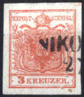 O 1850, 3 Kreuzer Type I In Handpapier Mit Plattenfehler Große Blase In Krone, Gestempelt, ANK 3 I / HP - Autres & Non Classés