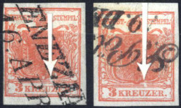 O 1850, 3 Kreuzer Type I In Handpapier Mit Plattenfehler Innenrahmen Durchbrochen In Zwei Stadien, Gestempelt, ANK 3 I / - Autres & Non Classés