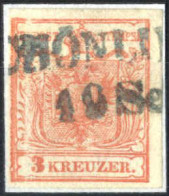 O 1850, 3 Kreuzer Type I In Handpapier Mit Plattenfehler Links Durchgehender Senkrechter Streifen Mit Druckausfall über  - Autres & Non Classés