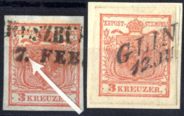 O 1850, 3 Kreuzer Type I In Handpapier Mit Plattenfehler Weißes Ei Links Im Wappen In Zwei Stadien, Gestempelt, ANK 3 I  - Autres & Non Classés