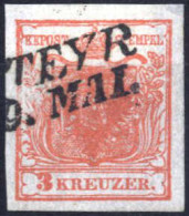 O 1850, 3 Kreuzer Type I In Handpapier Mit Plattenfehler Links Beschädigung Im Lorbeer- Bzw. Eichenlaub, Gestempelt, ANK - Autres & Non Classés