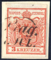 O 1850, 3 Kreuzer Type I In Handpapier Mit Plattenfehler Links Großer Weisser Fleck Im Loorbeer, Gestempelt, ANK 3 I / H - Autres & Non Classés