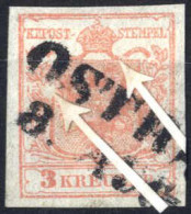 O 1850, 3 Kreuzer Type I In Handpapier Mit Plattenfehler Links Weisser Fleck Im Loorbeer Und Beschädigtes Rechtes Kronen - Autres & Non Classés