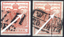O 1850, 3 Kreuzer Type I In Handpapier Mit Plattenfehler Rechts Beschädigung Im Lorbeer- Bzw. Eichenlaub In Zwei Stadien - Autres & Non Classés
