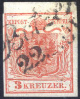 O 1850, 3 Kreuzer Type I In Handpapier Mit Plattenfehler Rechts Beschädigung Im Lorbeer- Bzw. Eichenlaub, Gestempelt, AN - Autres & Non Classés