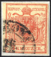 O 1850, 3 Kreuzer Type I In Handpapier Mit Plattenfehler Rechts Beschädigung Im Lorbeer- Bzw. Eichenlaub, Gestempelt, AN - Autres & Non Classés
