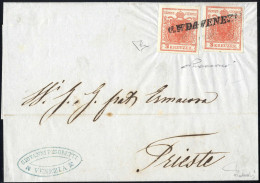 Cover 1850, Brief Frankiert Mit Zwei Stück 3 Kreuzer In Type Ia-2 Von Venedig Nach Triest, Die Beiden Marken Sind Mit De - Lombardy-Venetia