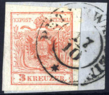 Piece 1850, Briefstück Frankiert Mit 3 Kr. Rot In Type Ia, Erstausgabe, Entwertet "Peterwardein 17/10", ANK 3 - Autres & Non Classés