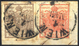 Piece 1850, Briefstück Mit 3 Kr. Rot Type Ia Auf Geripptem Papier Und 6 Kr. Braun, ANK 3,4 - Autres & Non Classés