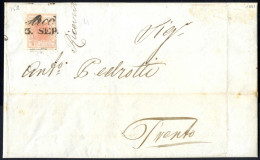 Cover 1851, Brief Von Arco Am 3.9. Nach Trient Frankiert Mit 3 Kr. Rot Type I Handpapier Unterlegte Mitte, ANK 3 - Other & Unclassified