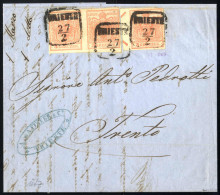 Cover 1855, Brief Von Triest Vom 27.2. Nach Trento Frankiert Mit Paar Und Eine 3 Kr. Rosa Type IIIa Maschinenpapier, And - Other & Unclassified