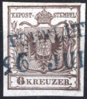 O 1850, 6 Kr. Braun Type Ia Erstdruck Entwertet Mit Blaustempel Porlitz 26.7. (Müller 80 Punkte), ANK 4 HP - Altri & Non Classificati