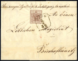 Cover 1850, Brief Von Prag Vom 6.6. Nach Bischofleinitz Frankiert Mit 6 Kr. Braun Handpapier, ANK 4 HP / 1400,- Ferchenb - Other & Unclassified