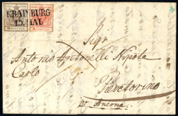 Cover 1854, Brief Von Krainburg Am 15.5. Nach Pievetorino (Kirchenstaat) Frankiert Mit 3 Kr. Rot Und 6 Kr. Braun Maschin - Autres & Non Classés