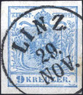 O 1850, 9 Kr. Blau In Type I, P 172, Index 1, Gestempelt, ANK 5 I - Autres & Non Classés