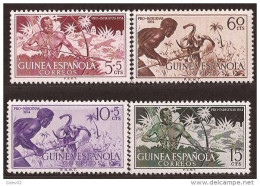 GUI334SCSF-L4469-TESPGUI.Guinea Guinee GUINEA ESPAÑOLA  PRO INDIGENAS,CAZADORES 1954.( Ed 334/37**) Sin Charnela LUJO - Otros & Sin Clasificación