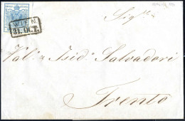 Cover 1850, 9 Kr. Blau In Type I, P5, Auf Brief Von Wien Nach Trient, Index 6, Gestempelt, ANK 5 I - Autres & Non Classés