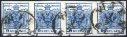 O/pair 1850, Waagrechter Viererstreifen 9 Kr. Blau In Type III, Mit Bug Zwischen 1. Und 2. Marke Von Rechts, Entwertet " - Autres & Non Classés