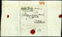 Cover 1856, Eingeschriebener Brief Von Eperjes Vom 4.7. Nach Debreczin Frankiert Mit Viererstreifen 9 Kr. Blau Und Rücks - Sonstige & Ohne Zuordnung