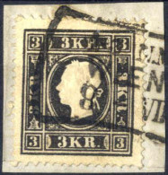 Piece 1858, 3 Kr. Schwarz In Type II Auf Briefstück, Gestempelt, Mi. 11 II - Sonstige & Ohne Zuordnung