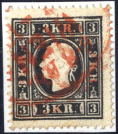 O 1858, 3 Kr. Schwarz In Type II, Rot Gestempelt, Mi. 11 II - Andere & Zonder Classificatie