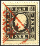 O 1858, 3 Kr. Schwarz In Type II, Rot Gestempelt, Mi. 11 II - Other & Unclassified
