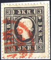 O 1858, 3 Kr. Schwarz In Type II, Rot Gestempelt, Mi. 11 II - Altri & Non Classificati