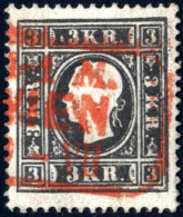 O 1858, 3 Kr. Schwarz Type I A, Vollzähnig Und Gut Zentriert, Mit Einem Klaren Rotstempel "11 - 1.M. WIEN ...VII" Entwer - Other & Unclassified