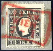 Piece 1858, 3 Kr. Schwarz Type I B, Vollzähnig, Farb- Und Prägefrisch, Mit Einem Leuchtendroten Teilstempel "1 - 3.N.M.  - Other & Unclassified