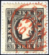 O 1858, 3 Kr. Schwarz Type II, Mit Roter Abstempelung Wien, Mi. 11 IIa - Other & Unclassified