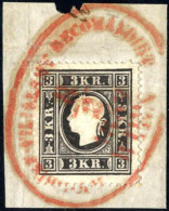 Piece 1858, Briefstück Mit 3 Kr. Schwarz Type II, Mit Roter Abstempelung "Wien Filiale", 72 Müllerpunkte, Mi. 11 IIa - Other & Unclassified