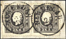 Piece/pair 1859, Briefstück Frankiert Mit Waagrechtem Paar 3 Kr. Schwarz Type II, Mit Abstempelung "Neweklau 29/11", Je  - Other & Unclassified