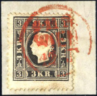 Piece 1859, Briefstück Mit 3 Kr. Schwarz Type II, Mit Roter Abstempelung "Wien", ANK 11 II - Altri & Non Classificati