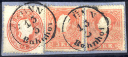 Piece 1859, Briefstück Von Brünn Bahnhof Am 13.3. Frankiert Mit 5 Kr. Rot III Ausgabe Und Zwei 5 Kr. Rot II Ausgabe Type - Autres & Non Classés