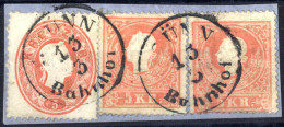 Piece 1859, Briefstück Von Brünn Bahnhof Am 13.3. Frankiert Mit 5 Kr. Rot III Ausgabe Und Zwei 5 Kr. Rot II Ausgabe Type - Sonstige & Ohne Zuordnung